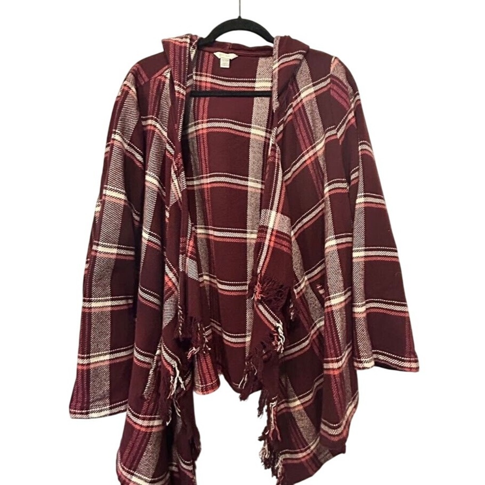 Cato Fashion Open Cardigan 22/24w Plus Size Burgundy Hooded